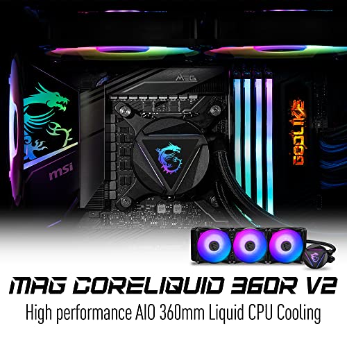 MSI MAG CoreLiquid 360R V2 AIO ARGB CPU Liquid Cooler, 360mm Radiator B79026