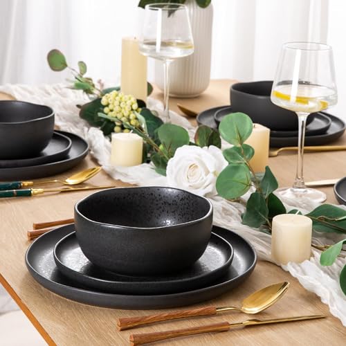 AmorArc Stoneware Cereal Bowls Set of 6, 28oz Matte Black L865