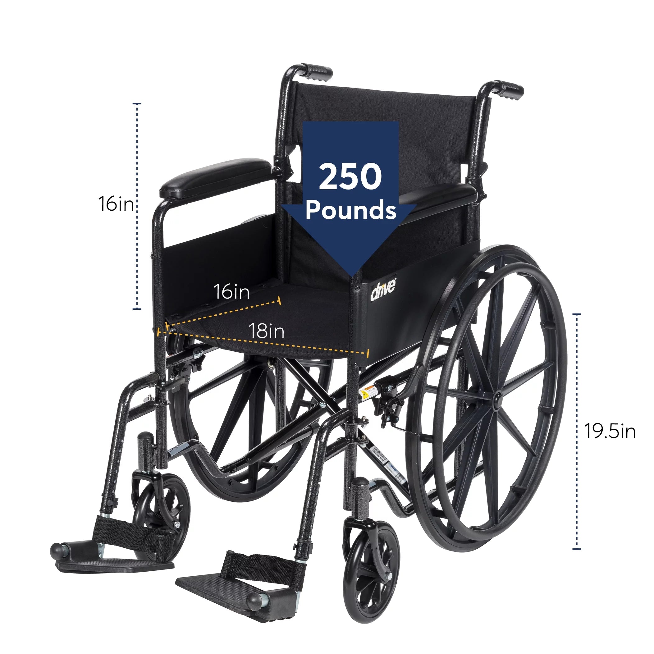 Drive Medical Silver Sport 1 Wheelchair with Full Arms and Swing Away Footrest U145565