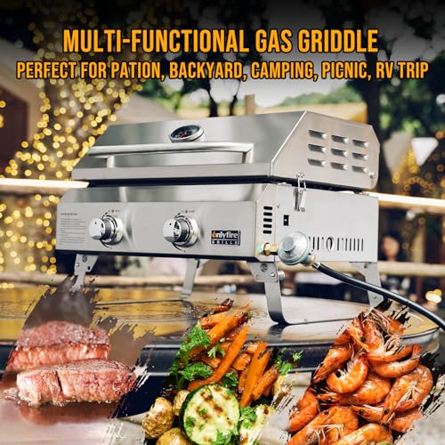 Onlyfire Flat Top Gas Griddle, 2-Burner Portable Propane Grill for Outdoor BBQ Q64541