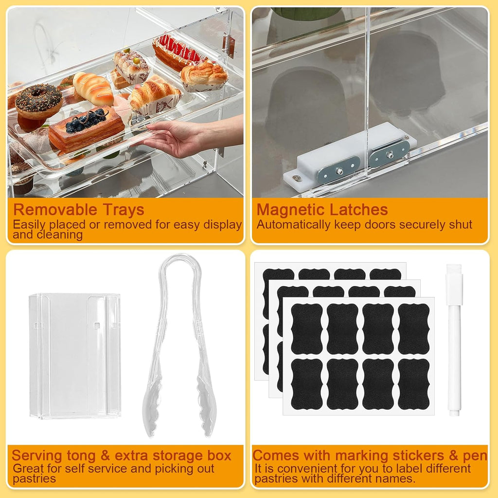 Jinei 3 Tier Acrylic Display Case with Front Rear Door for Bakery Pastry D64772