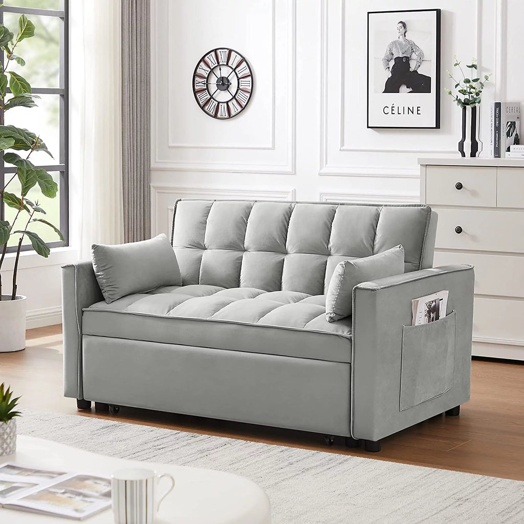 Velvet Loveseat Sleeper Sofa with Adjustable Backrest and Toss Pillows X71008