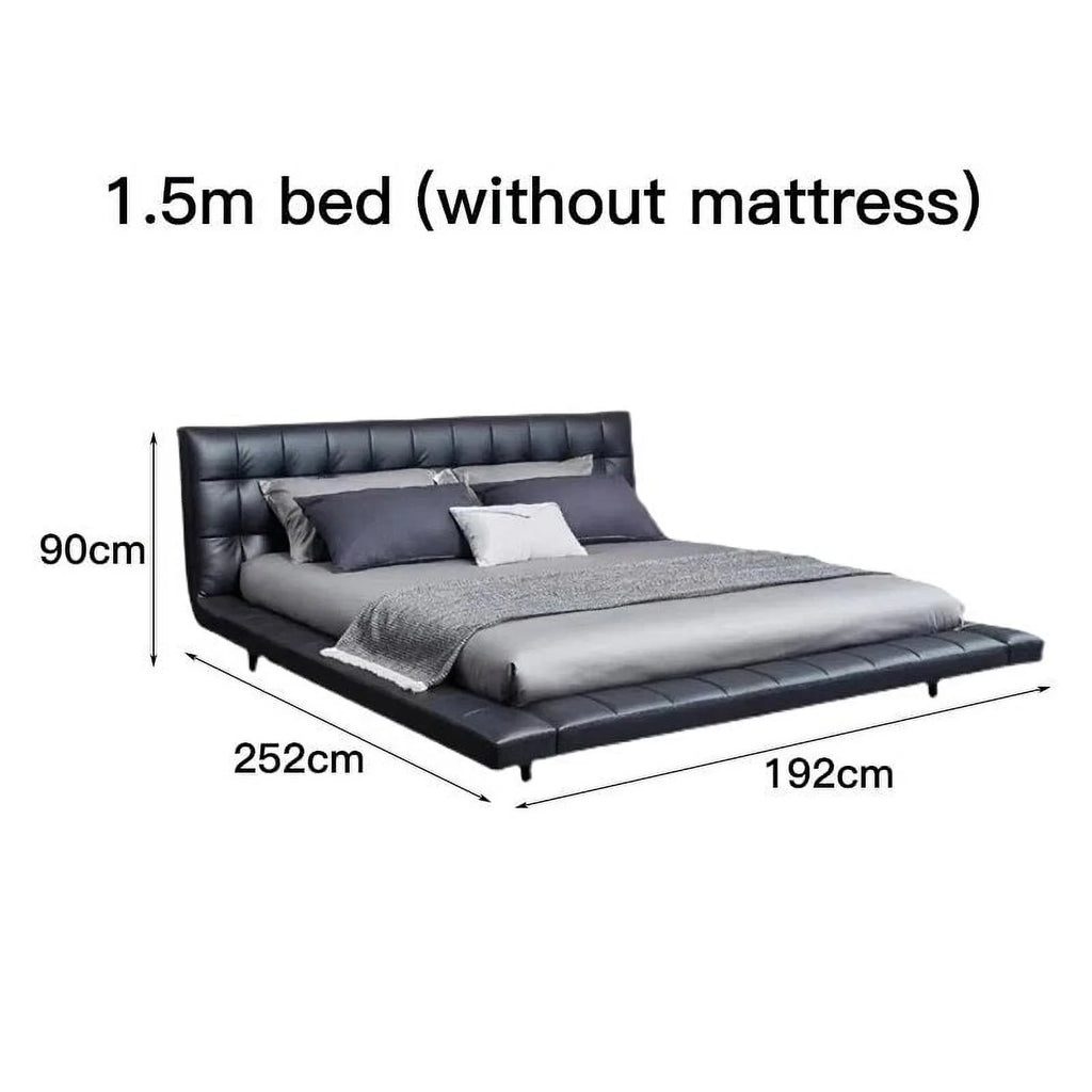 Nordic CAMA Modern King Size Bed Frame Black Leather Wooden H746