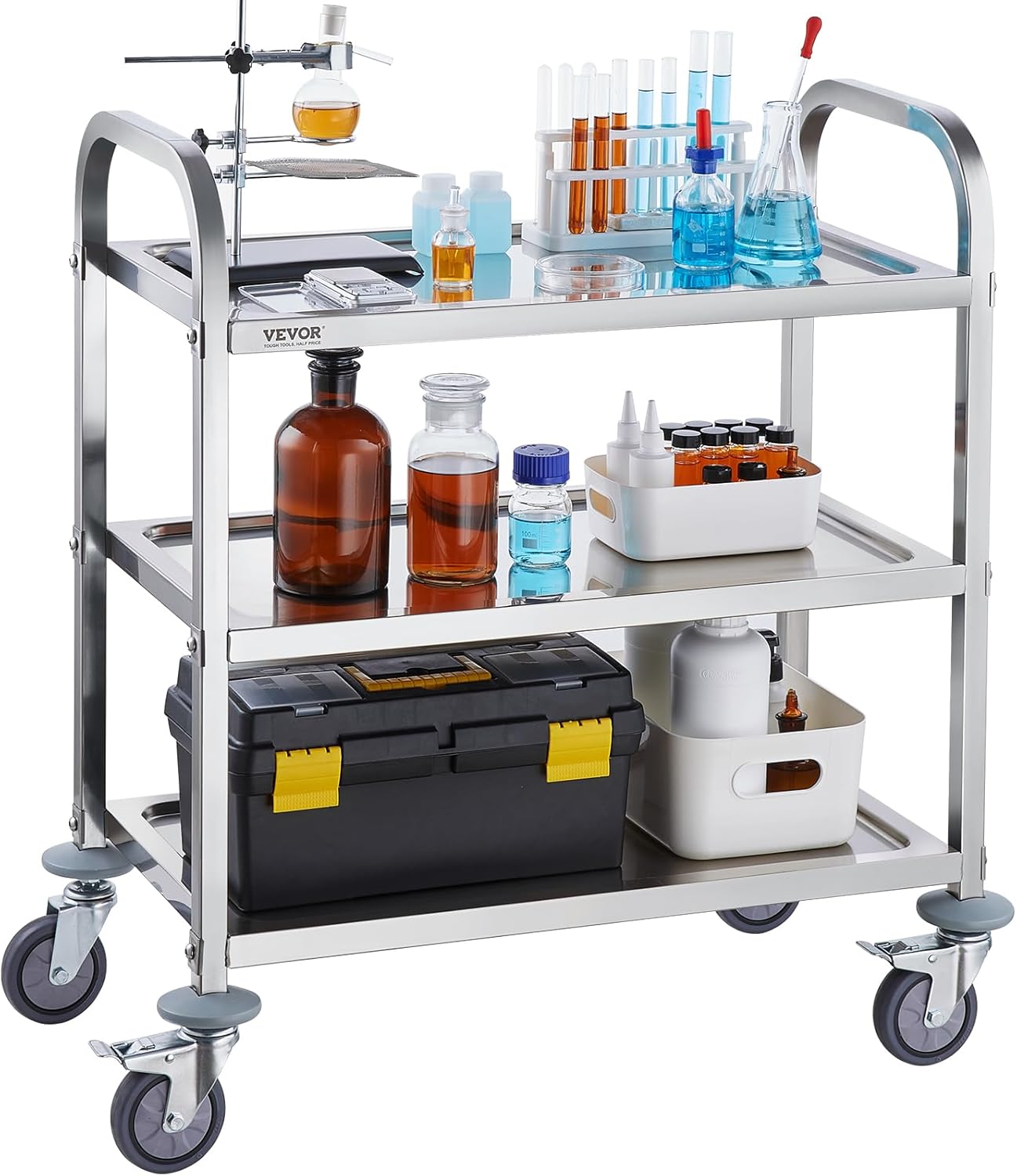 Lab Utility Cart 3 Shelves Stainless Steel Rolling Cart a7