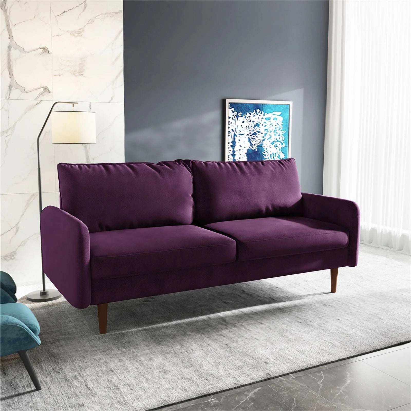 Pemberly Row Contemporary 70" Velvet Sofa Purple A197