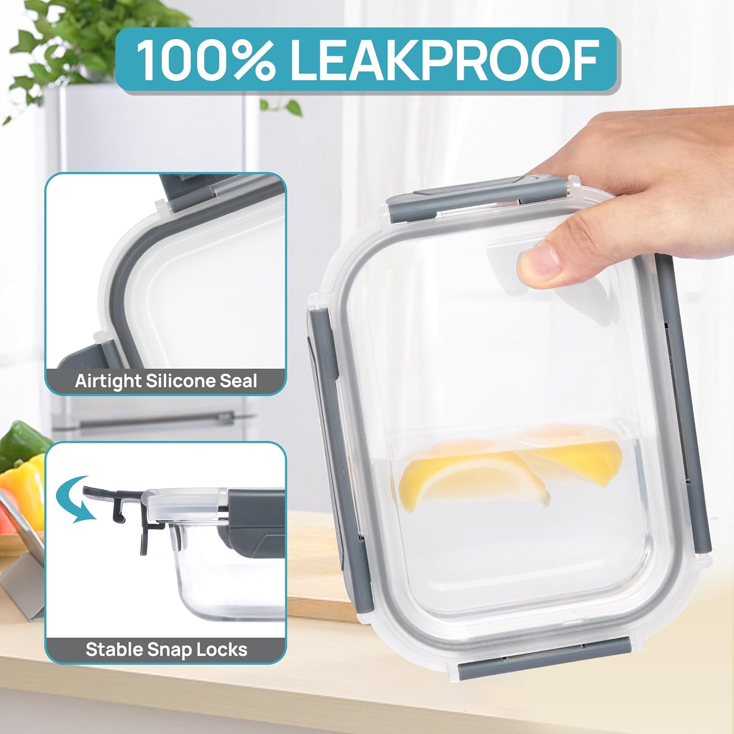 Vtopmart 5 Pack 22oz Glass Food Storage Containers with Airtight Lids C681094