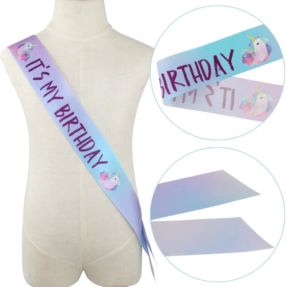 Unicorn Birthday Party Supplies Headband Sash Set a7
