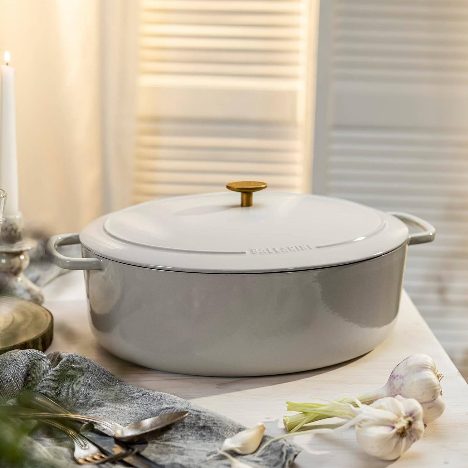 BALLARINI Bellamonte Cast Iron 5-qt Oval Dutch Oven, Crema White X21632