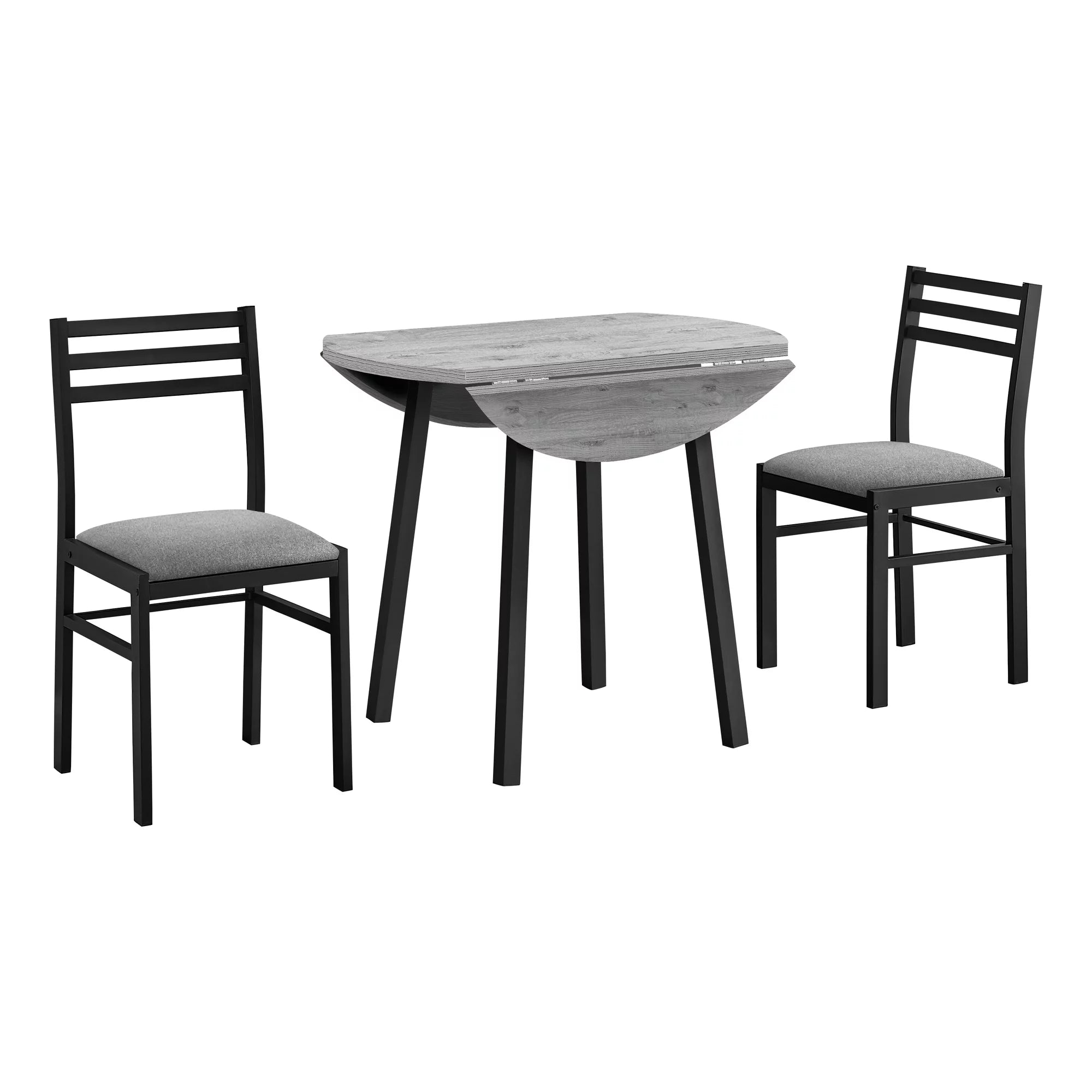 Gray Dining Table Set 3pcs Small Drop Leaf Black Metal O7490