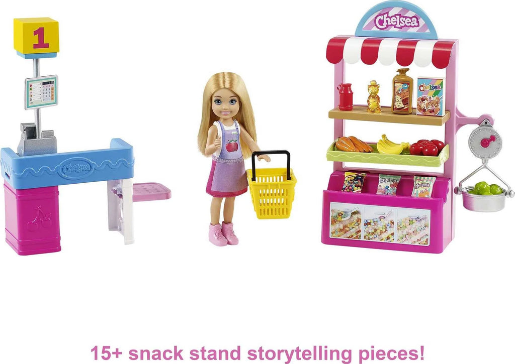 Barbie Chelsea Snack Stand Playset with Blonde Doll & 15 Accessories W2014