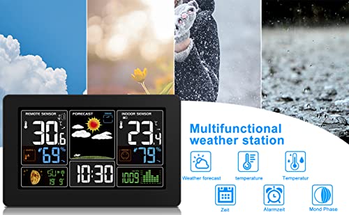 Kalawen Home Wireless Indoor Outdoor Weather Station with Atomic Clock and Alarm S53905