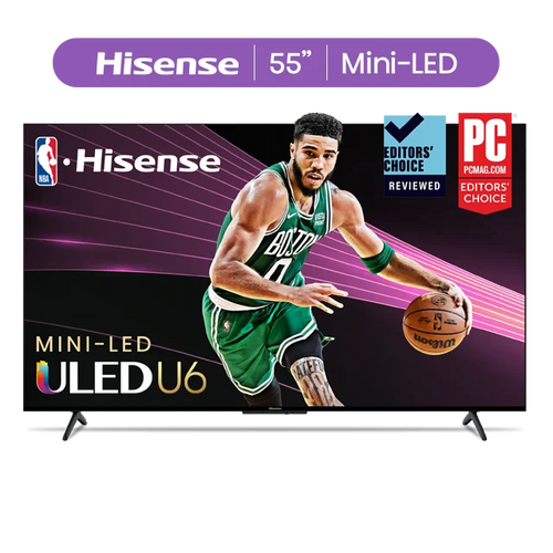Hisense 55-Inch Class U6 Series Mini-LED QLED Google Smart TV (55U6K) - QLED, 600-Nit, Dolby Vision IQ & Dolby Atmos, Full Array Local Dimming