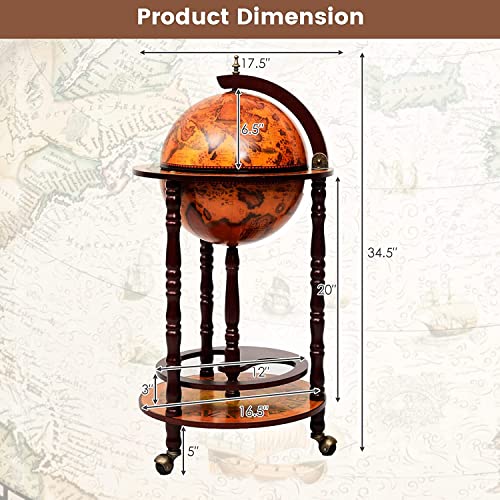 Byroce Globe Bar Cart Wood Wine Cabinet with Wheels Cream White Q393