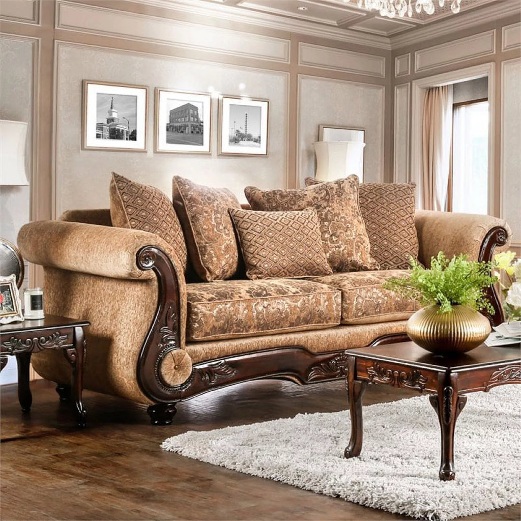 Furniture of America Rhodes Chenille Sofa Gold Bronze I6302