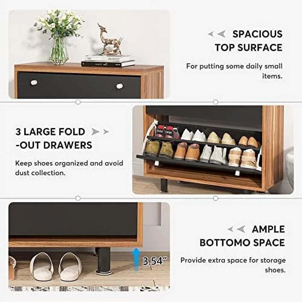 HOOMHIBIU 3 Drawer Shoe Cabinet Freestanding Shoe Rack Organizer with Flip Door White Q364