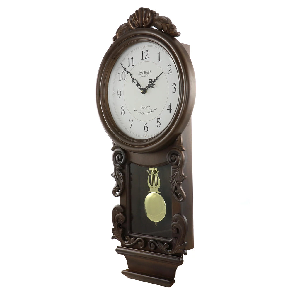 Bedford Clock Collection Chestnut Chiming Pendulum Wall Clock H38220