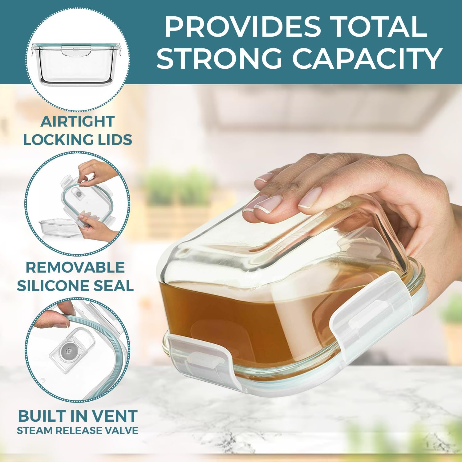 24 Pc Airtight Glass Food Storage Containers with Steam Release Valve E4611