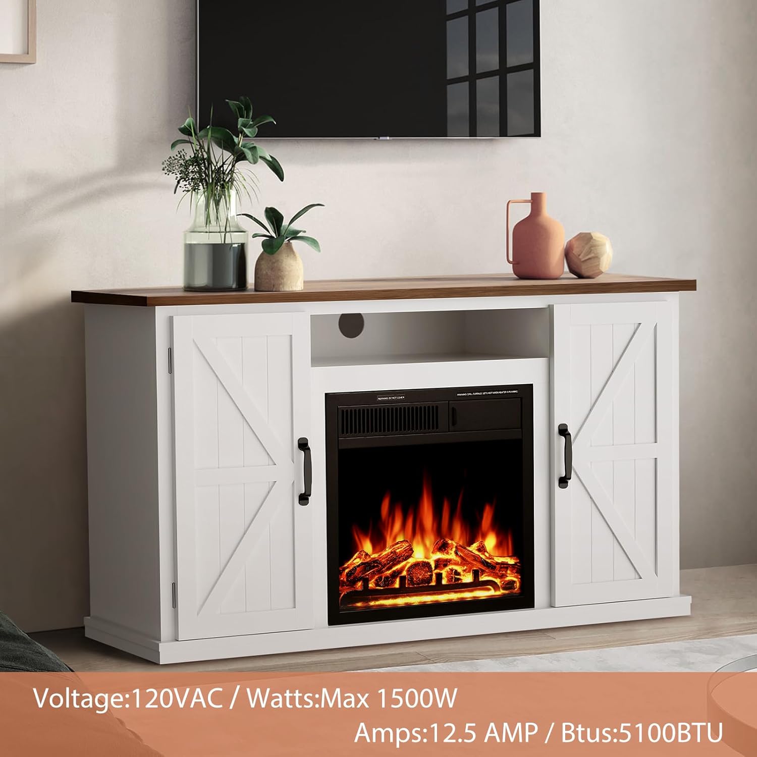 Xbeauty 47" Fireplace Mantel TV Stand with Infrared Heater and Remote Control T4858