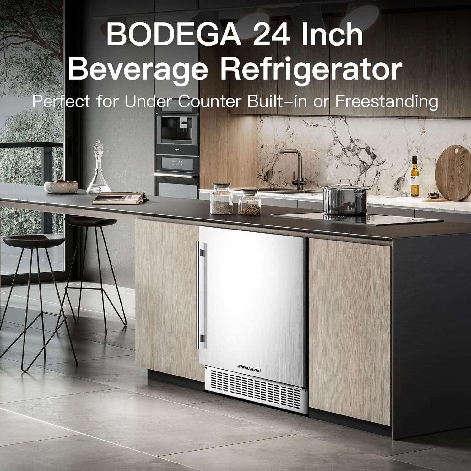 Beverage Cooler 24 Inch, Built-in Refrigerator 180 Cans, Stainless Steel Under Counter Fridge a7