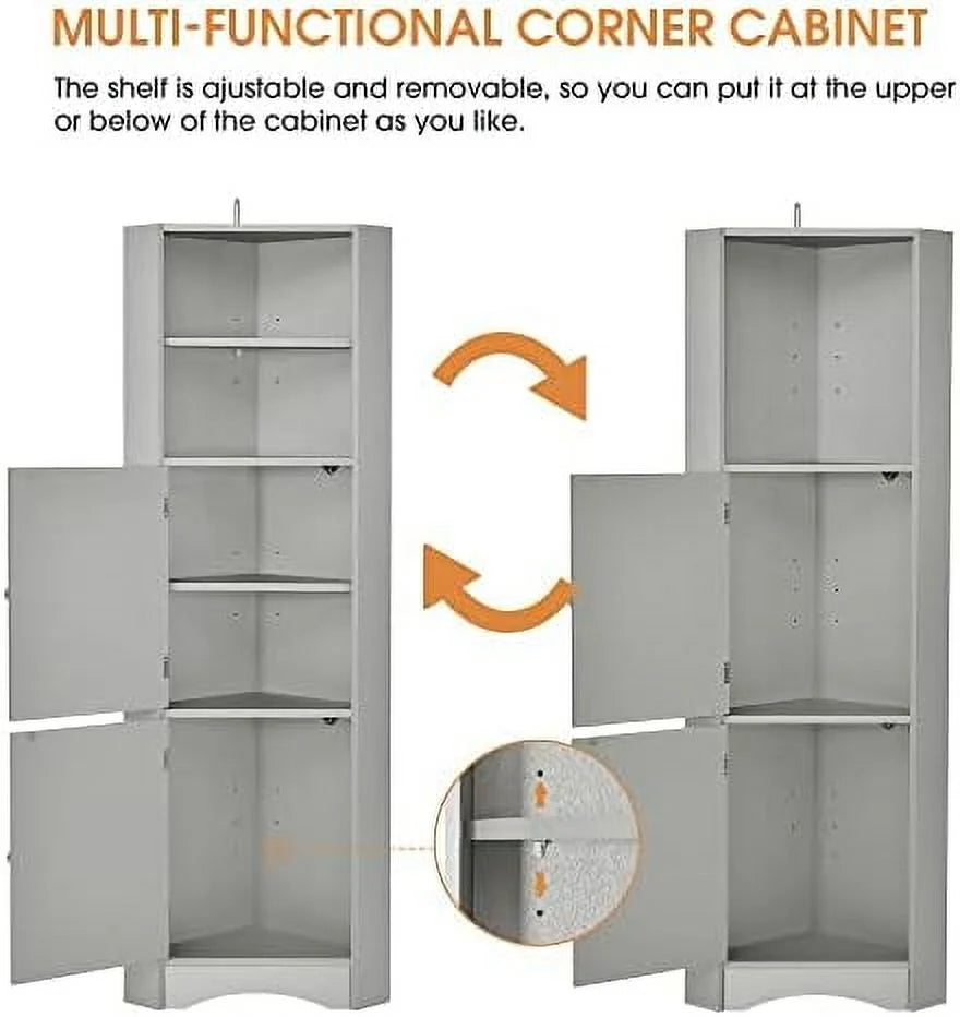 TJUNBOLIFE Corner Cabinet with Doors and 2 Adjustable Shelves, Gray I237