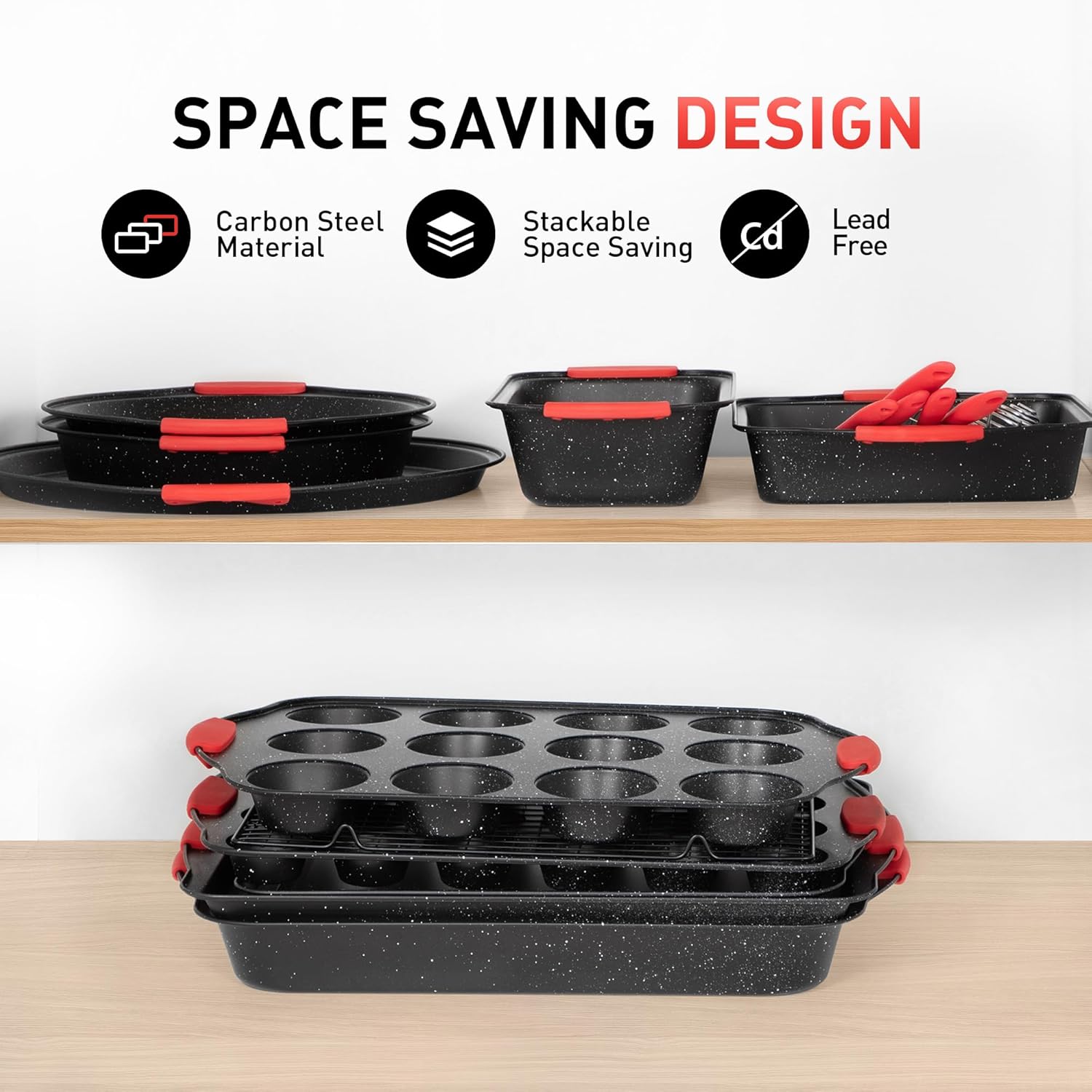 MAISON ARTS 18-Piece Nonstick Carbon Steel Baking Pans Set, Oven Safe, Stackable Q781408