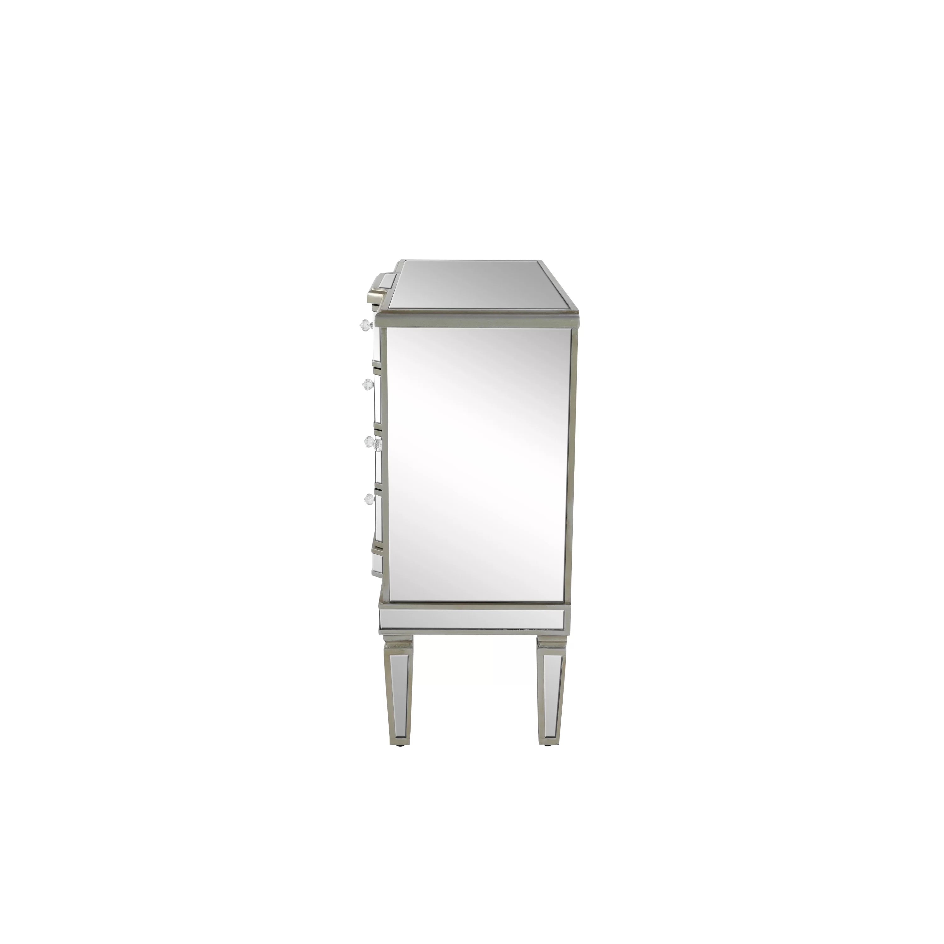 DecMode Silver Wood Mirrored Panel Buffet with 4 Drawers and 2 Doors L67333