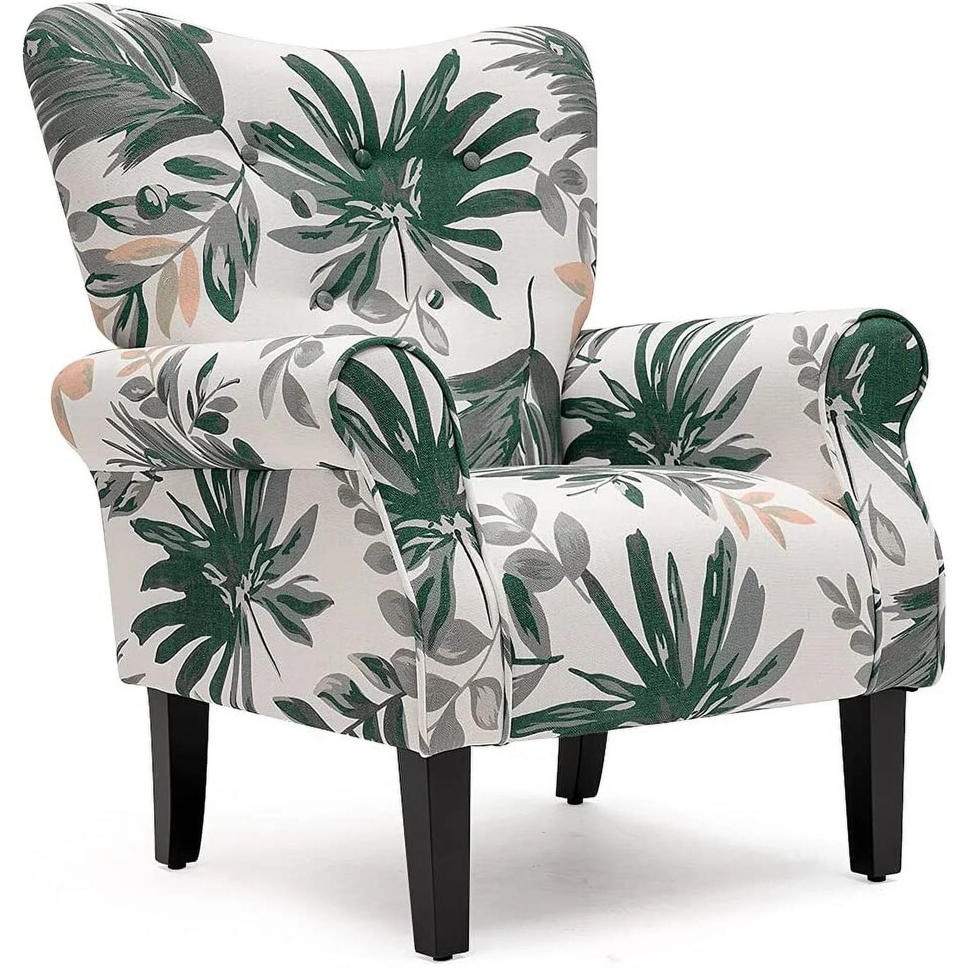 Erommy Wingback Arm Chair Upholstered Fabric High Back with Wood Legs C867