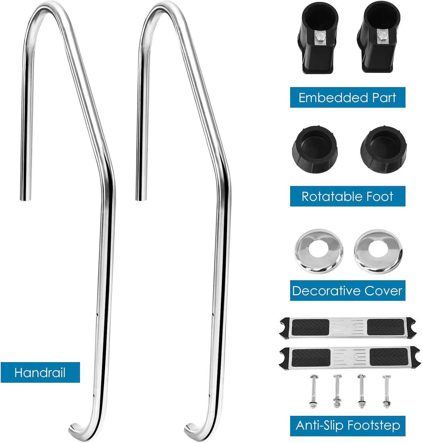 Swimming Pool Ladder 2-Step Non-Slip Stainless Steel a7