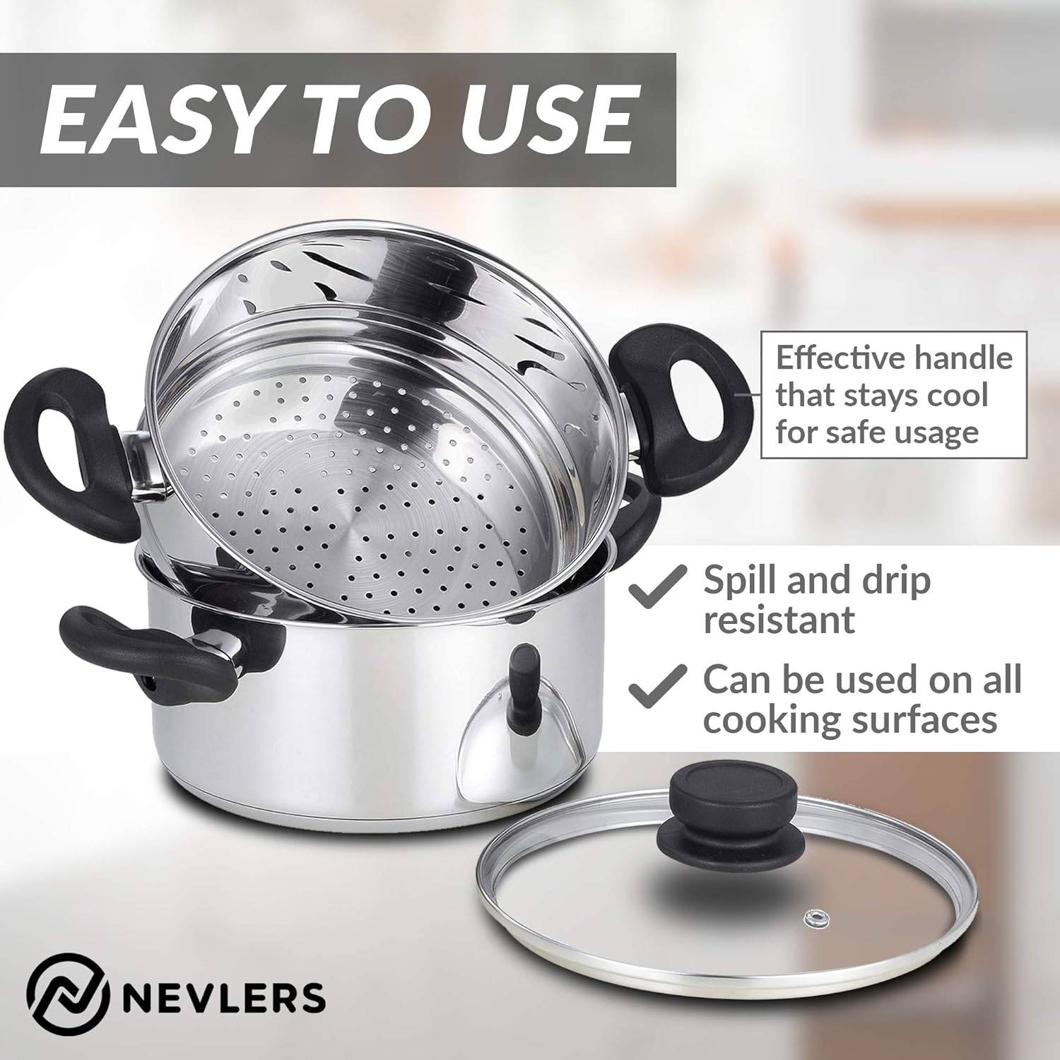 Nevlers Stainless Steel 3 Quart Steamer Pot with 2 Quart Insert and Vented Lid C57616