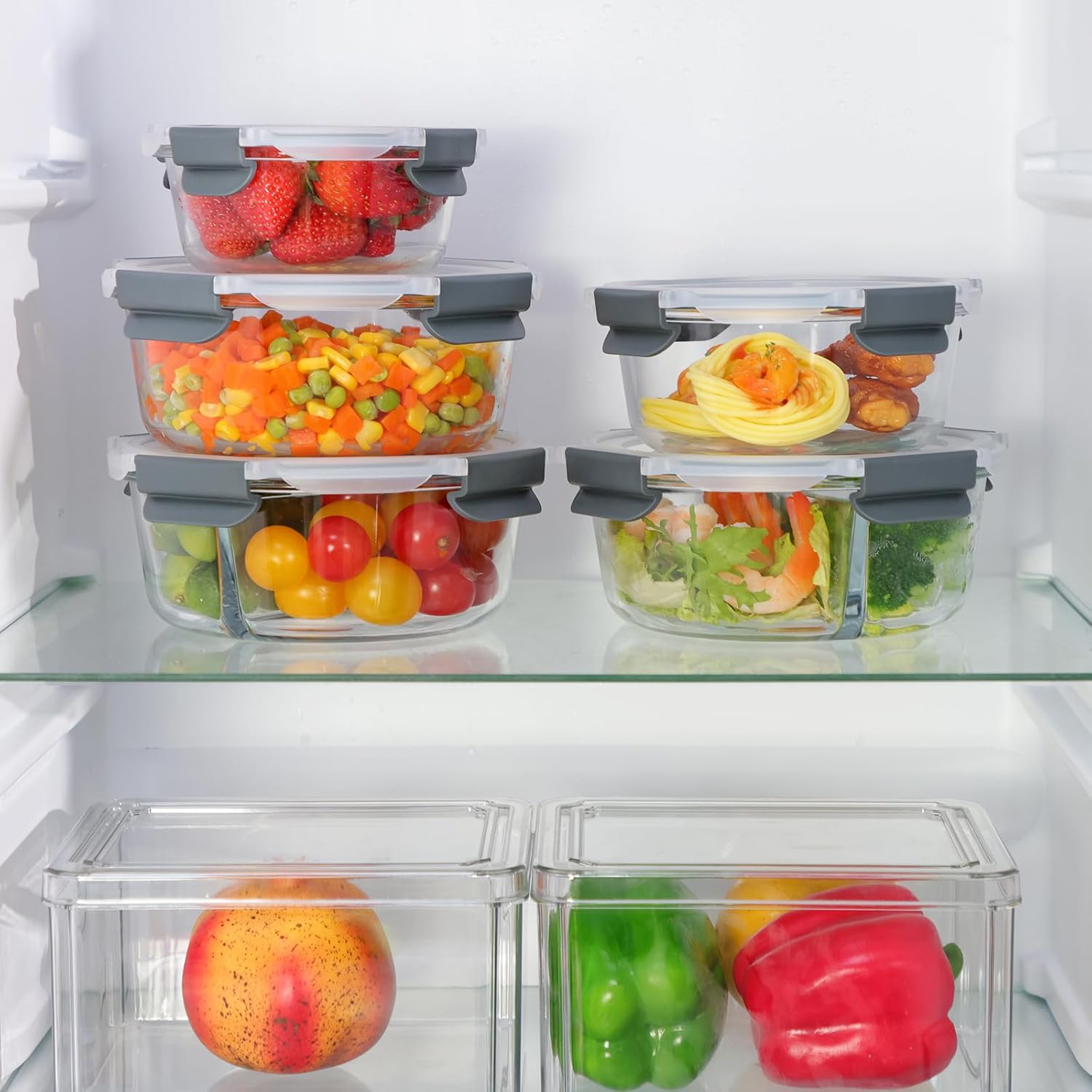 Moretoes Glass Food Storage Containers with Lids, 10-Pack, Gray Round Meal Prep, Airtight P686882