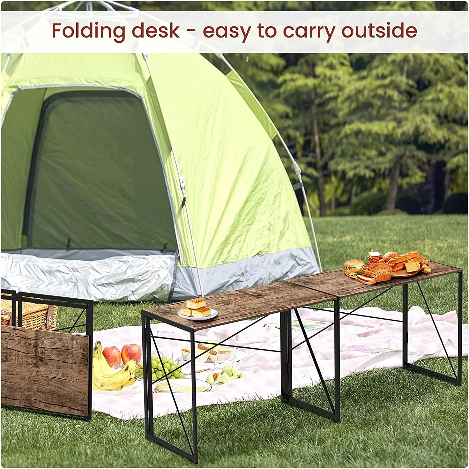 Coavas Folding Desk 39.4 inch Writing Computer Desk for Home Office Brown V502302