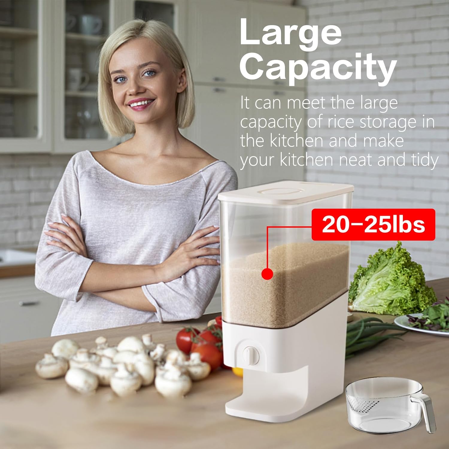 10L Rice Dispenser with Measuring Cup, Grain Storage Container H82067