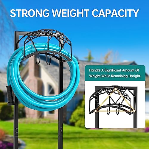 Garden Hose Holder Freestanding Heavy Duty Metal Hanger Outdoor Storage Rack Black a7