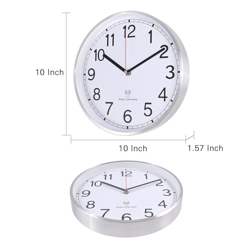 Atomic Analog Wall Clock 14 Inch Radio Controlled Aluminum Frame J5938