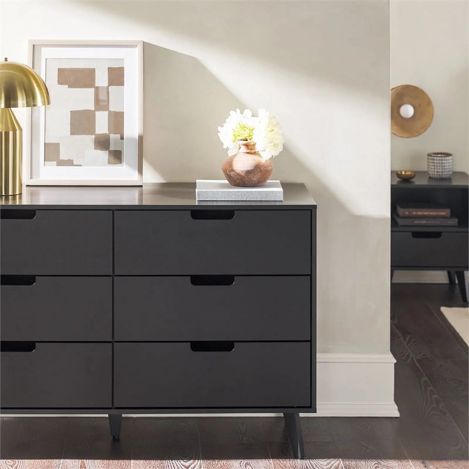 Pemberly Row 6 Drawer Wood Dresser with Cut Out Handles - Black M54744