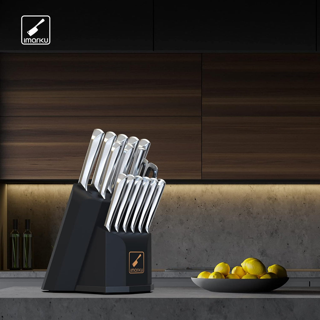 imarku 16 Pcs Kitchen Knife Set with Block, Stainless Steel, Dishwasher Safe Y674