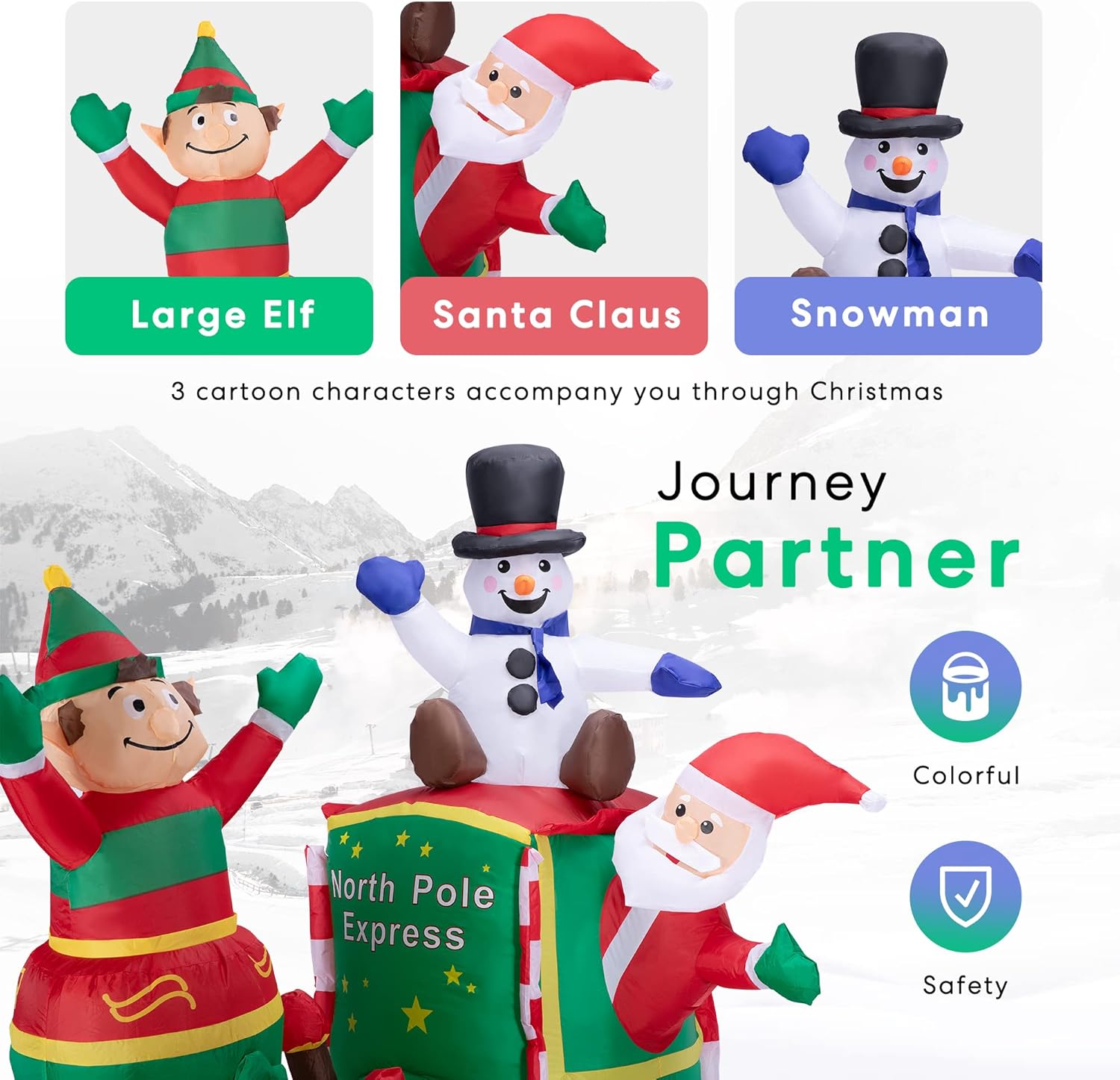 Christmas Inflatable Santa Train with Elf Snowman LED Outdoor Decor k7m