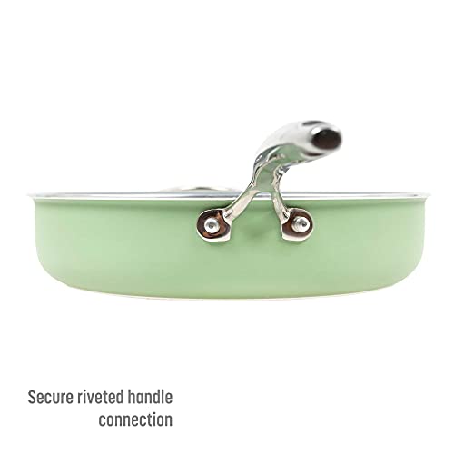 Goodful Ceramic Nonstick Deep Saute Pan with Lid, 4-Quart, Green Y886412