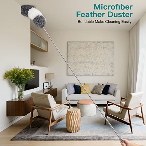Microfiber Feather Duster Kit with Extendable Pole, Washable a7