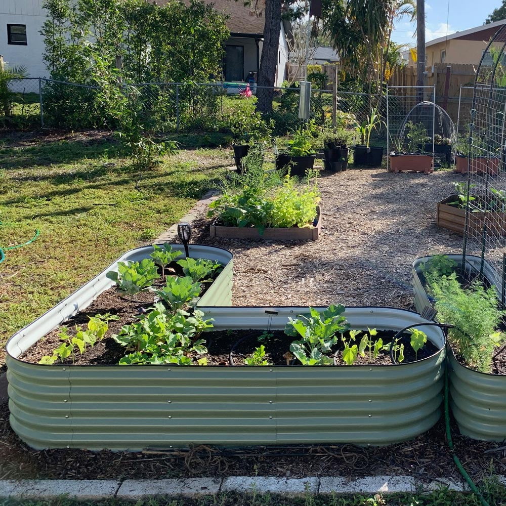VEGEGA 17" Tall L-Shaped Modular Corrugated Metal Raised Garden Bed - Green C170843