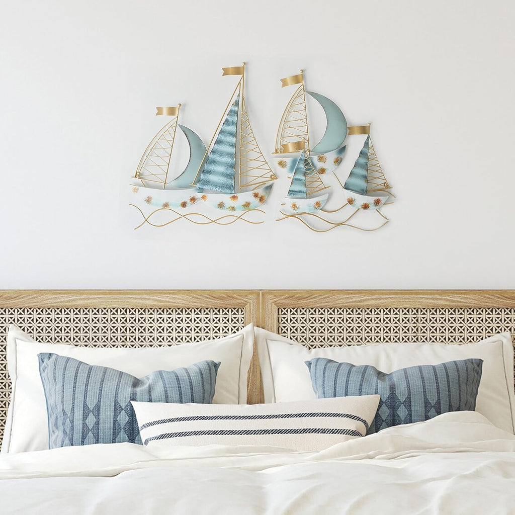 Blue Metal Sail Boat Wall Decor Set of 2 a7