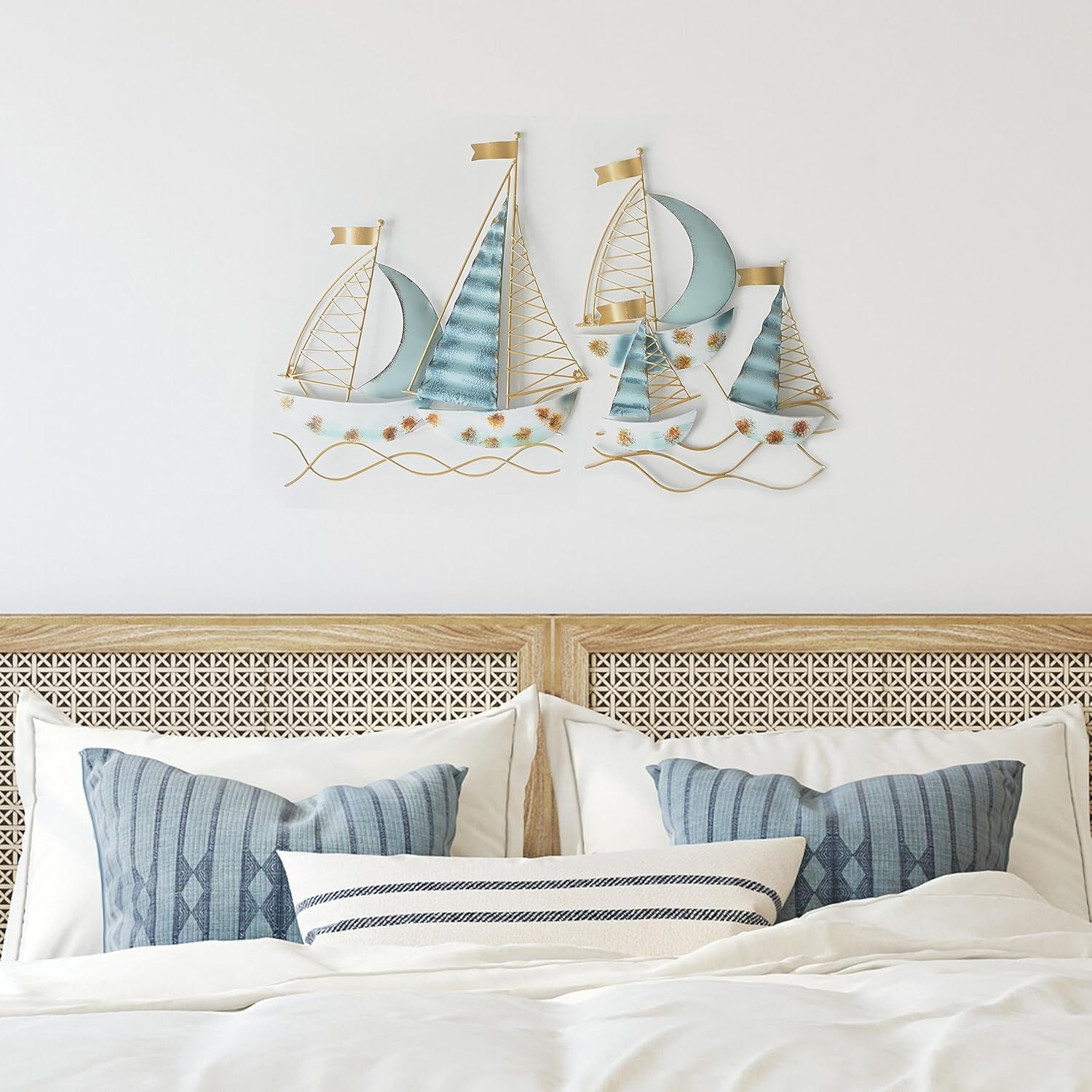 Blue Metal Sail Boat Wall Decor Set of 2 a7