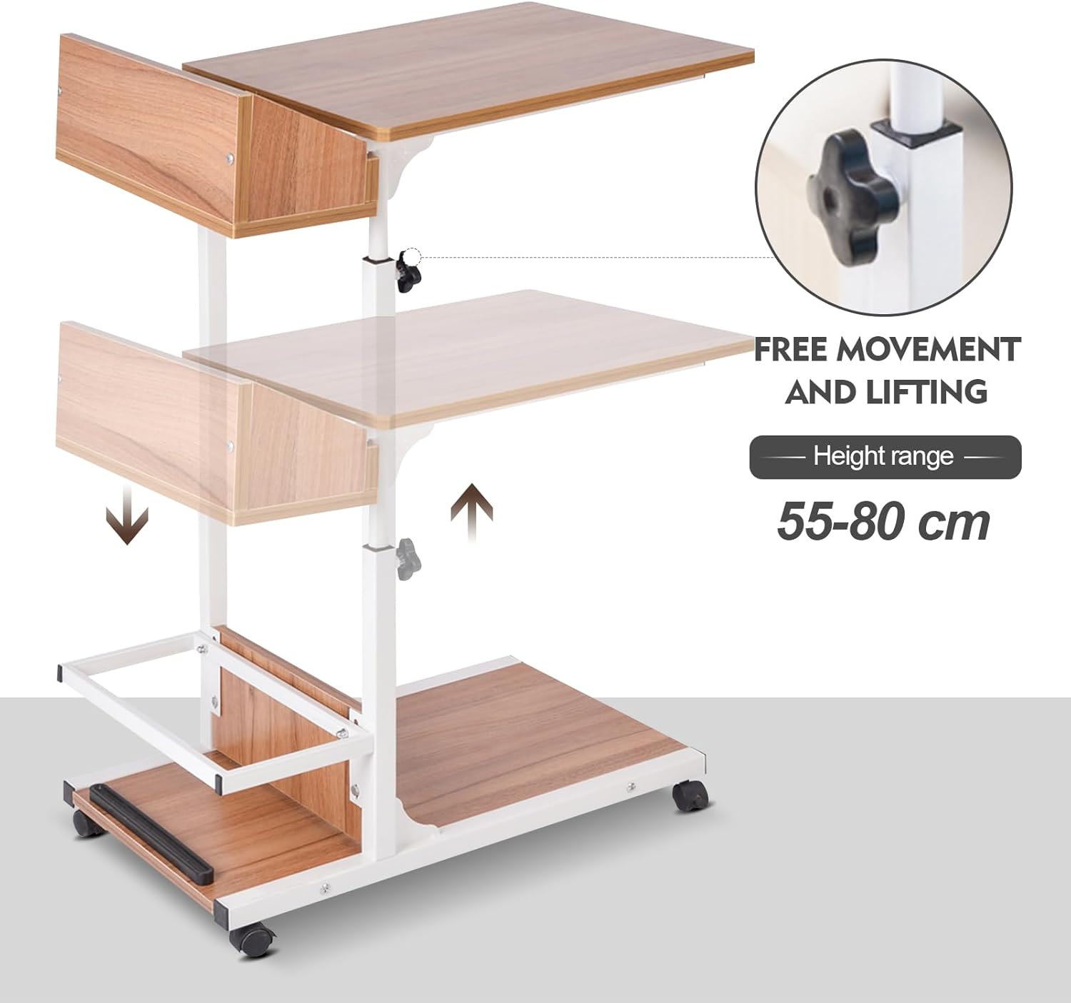 Adjustable Over Bed Table with Drawer and Wheels a7