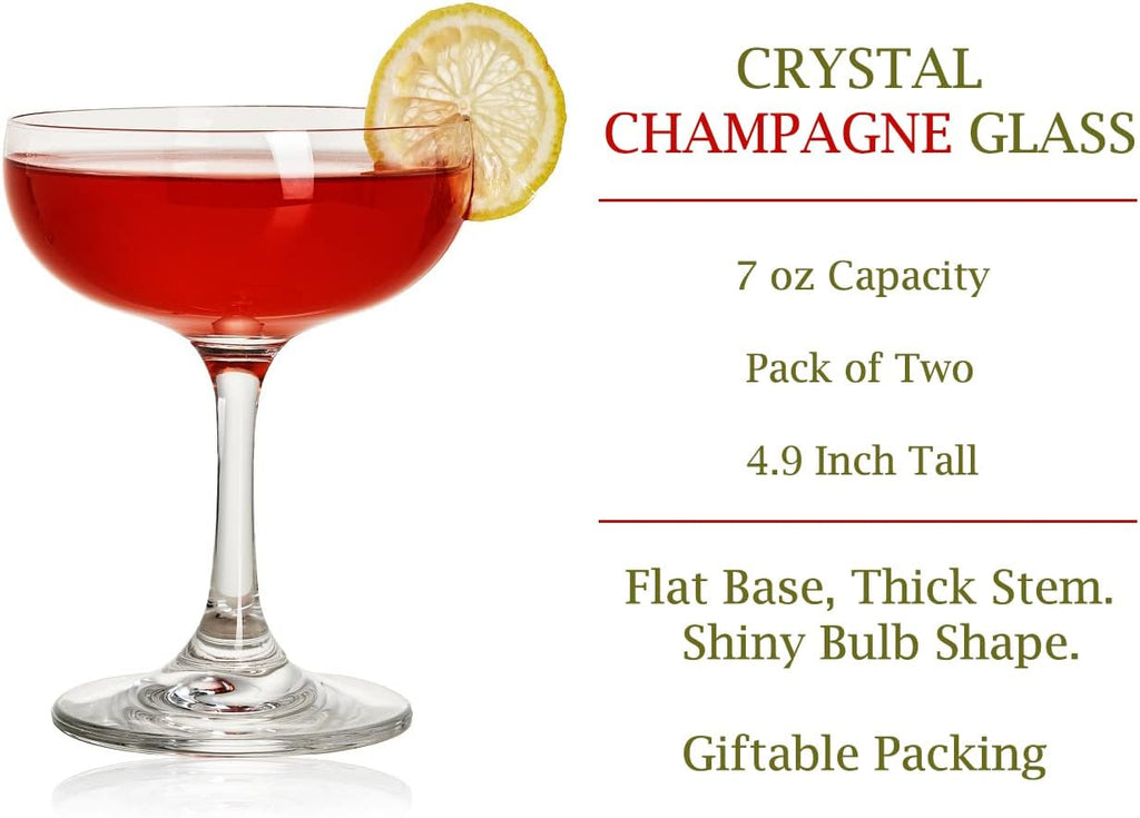 Champagne Coupe Glass Set of 2, Crystal Saucer, 7 oz U906