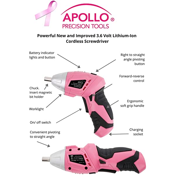 135 Piece Household Tool Kit Pink with Cordless Screwdriver k7