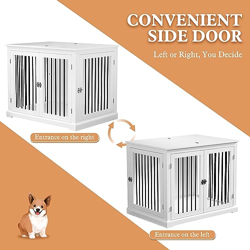 Dog Crate Furniture End Table with Cushion for Large Dogs, White Q48599