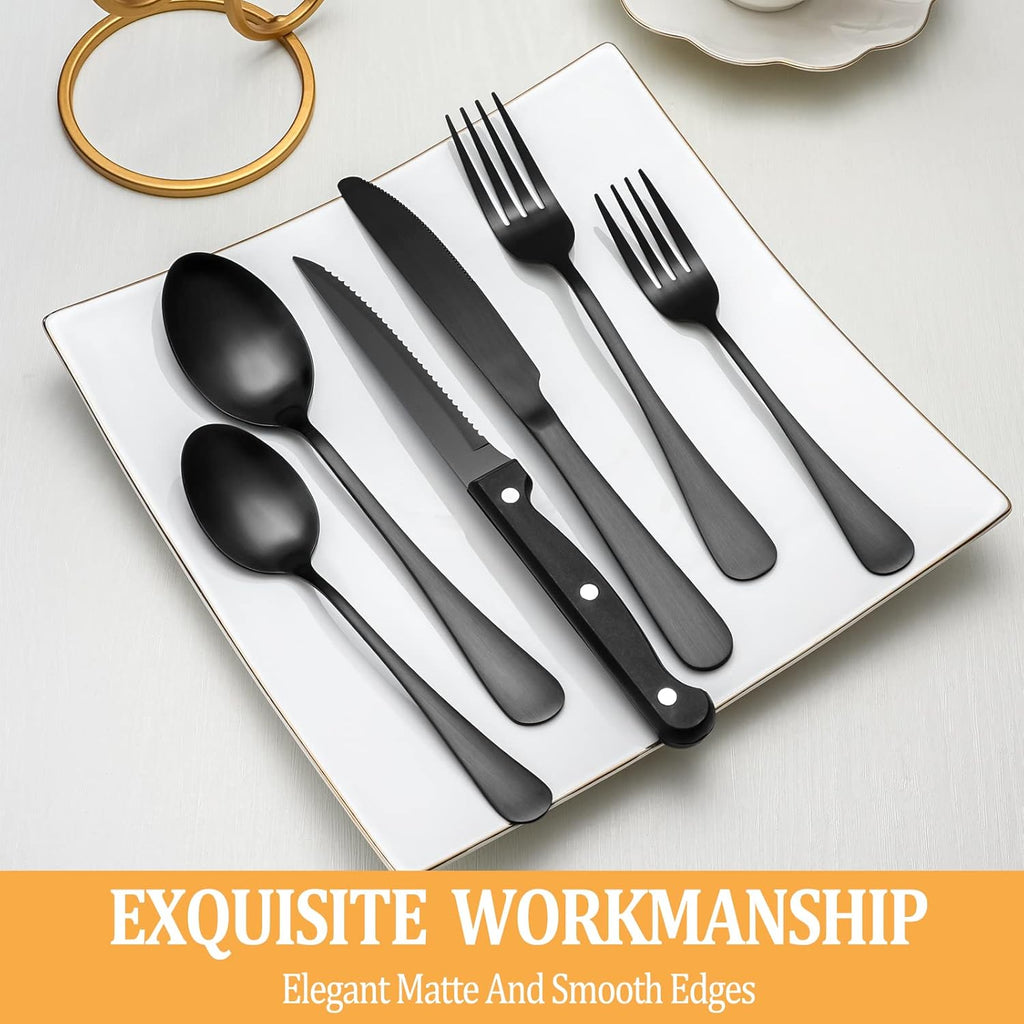 Matte Black Silverware Set with Steak Knives for 8 N8720