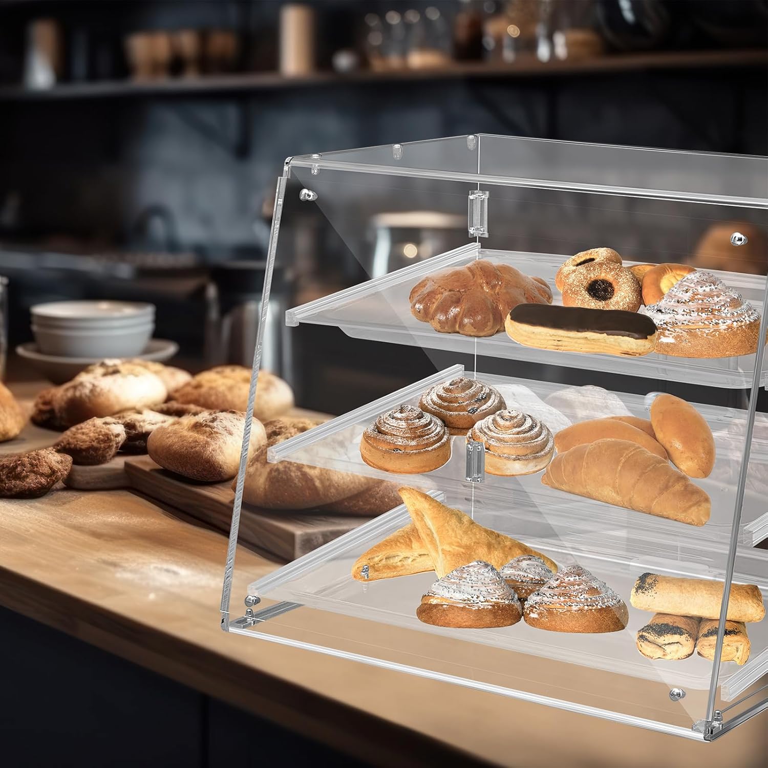 Jinei 3 Tier Acrylic Display Case with Front Rear Door for Bakery Pastry D64772
