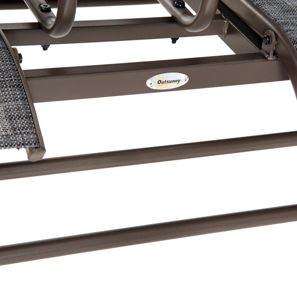 Outsunny Outdoor Glider Bench with Center Table, Metal Frame Patio Loveseat, Gray W632