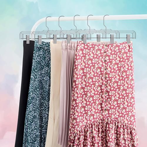 Hanger Central 12 Pack 14" Clear Skirt Hangers with Adjustable Clips D80609